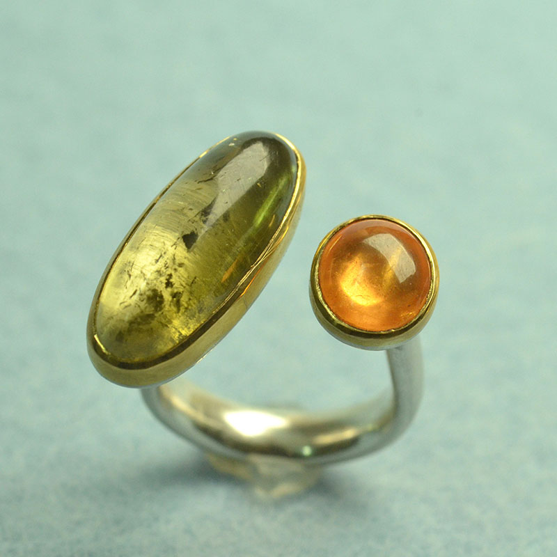 Ring, Silber 925, Gold 900, Turmalin und Mandaringranat, Robert Lucha, Ihr Goldschmied in Nürnberg