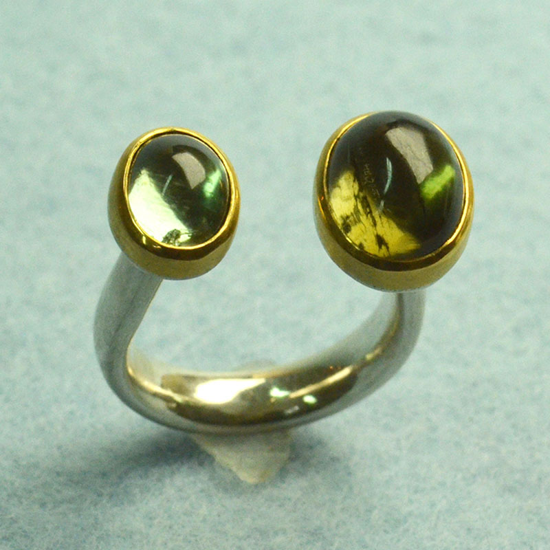 Ring, Silber 925, Gold 900, 2x Turmalin, Robert Lucha, Ihr Goldschmied in Nürnberg