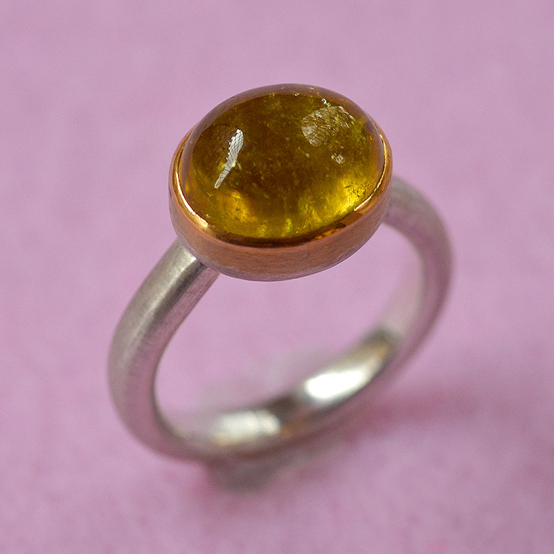 Ring, Silber, Gold 900, Lemon-Turmalin Cobochon 7.9 ct, Robert Lucha, Ihr Goldschmied in Nürnberg
