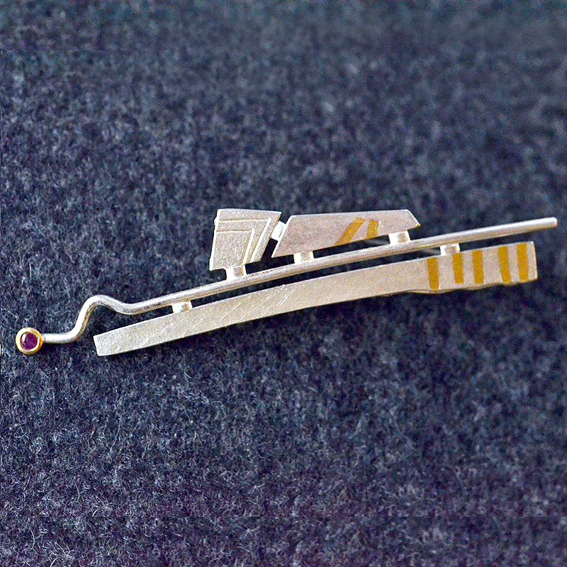 Brosche, Anstecker, Silber 925, Feingold, Granat